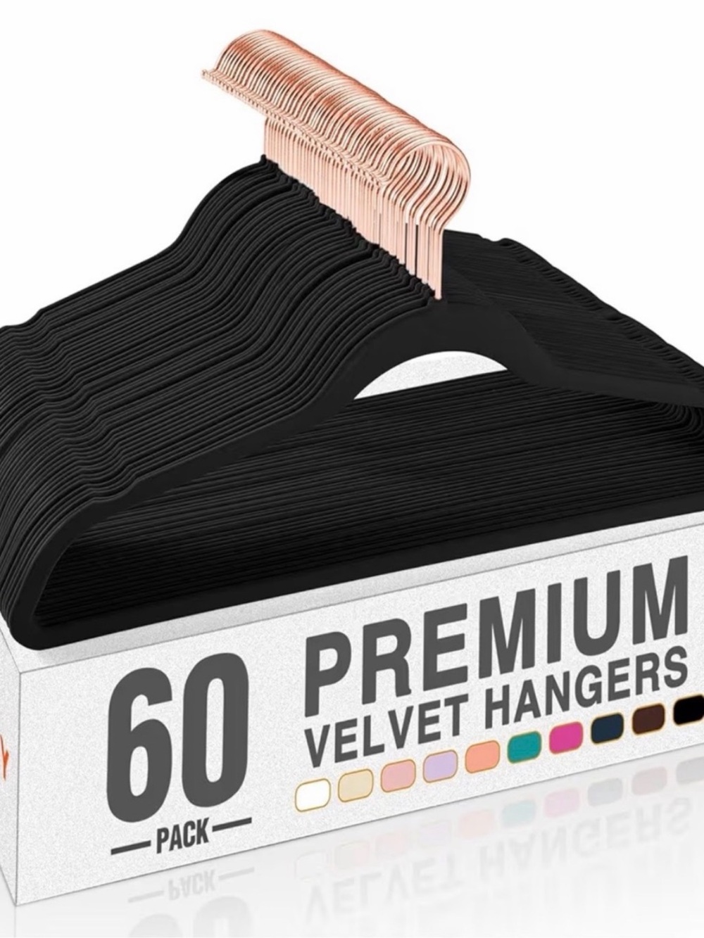 60-Pack Black Velvet Hangers with Rose Gold Hooks